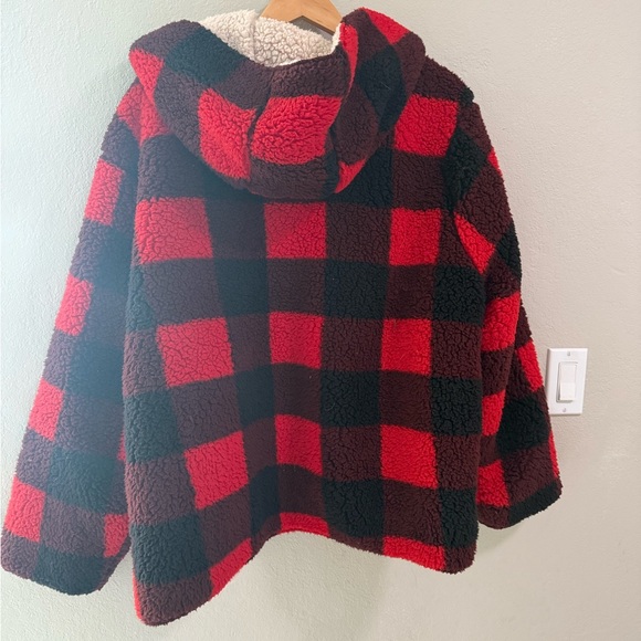 Love Tree Reversible Sherpa Hoodie Jacket Plaid/Beige Cozy Zip Front Size L - Picture 2 of 6